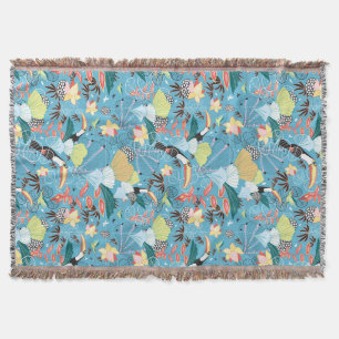 Tropical Texture With Toucans and Hummingbirds Throw Blanket