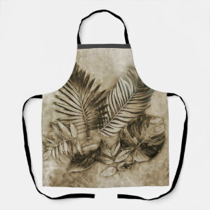 Tropical Textured Leaves in Sepia Vintage Feel Apron