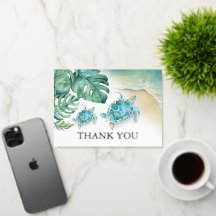 Tropical Thank You Card Watercolor Sea Turtle