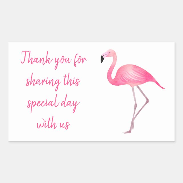 Tropical Thank You Pink Flamingo Wedding Rectangular Sticker (Front)