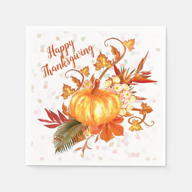 Tropical Thanksgiving Pumpkin Graphic Napkin (Front)