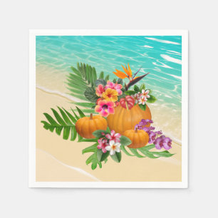 Tropical Thanksgiving Pumpkins Palms Beach Napkin