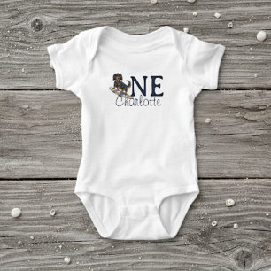Tropical The Big One Surf Dachshund Birthday Baby Bodysuit