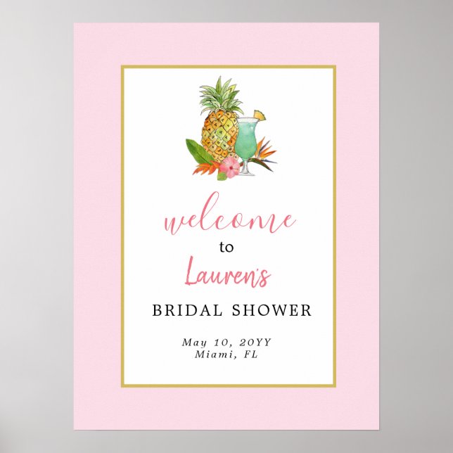 Tropical Theme Bridal shower Welcome Poster (Front)