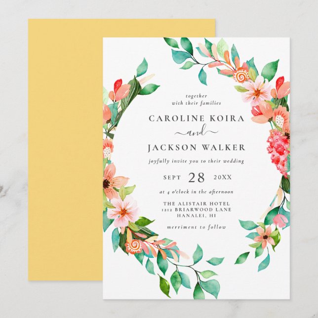 Tropical Theme Wedding Invitation (Front/Back)