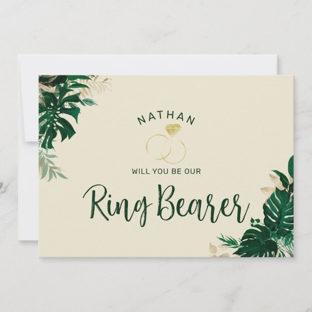 Tropical Themed Be Our Ring Bearer Proposal Card (Front)