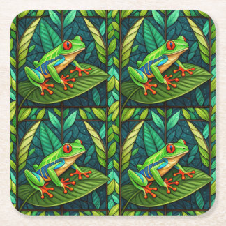 Tropical-themed coasters with vibrant green leaves