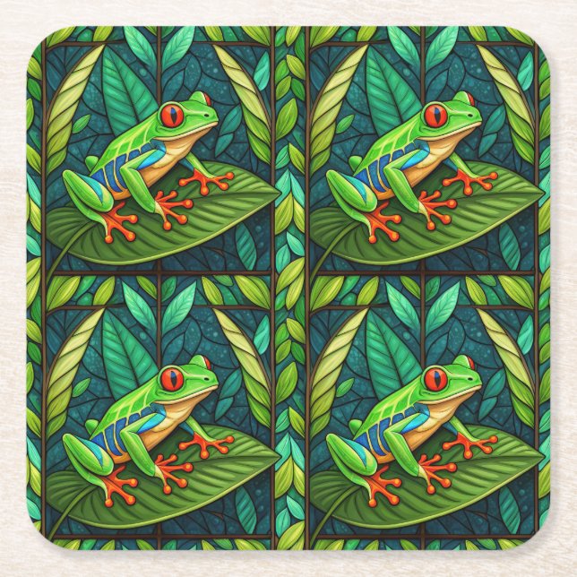 Tropical-themed coasters with vibrant green leaves (Front)