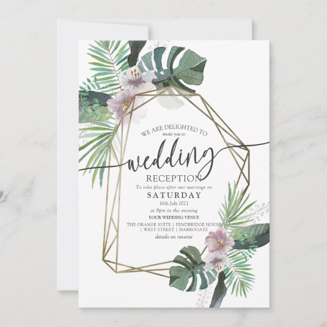 Tropical themed summer wedding invitation (Front)