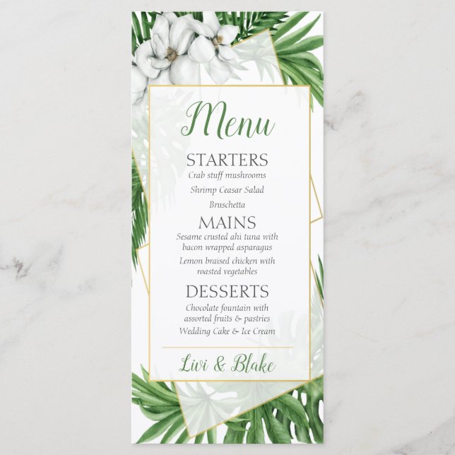 Tropical Themed Wedding Menu (Front)