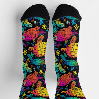 Tropical Tides - Colourful Psychedelic Turtles Socks