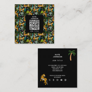 Tropical Tiger Black Botanical Jungle Safari Cats Square Business Card