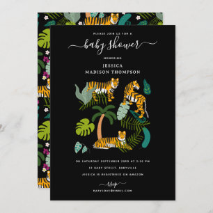 Tropical Tiger Black Jungle Safari Baby Shower Invitation