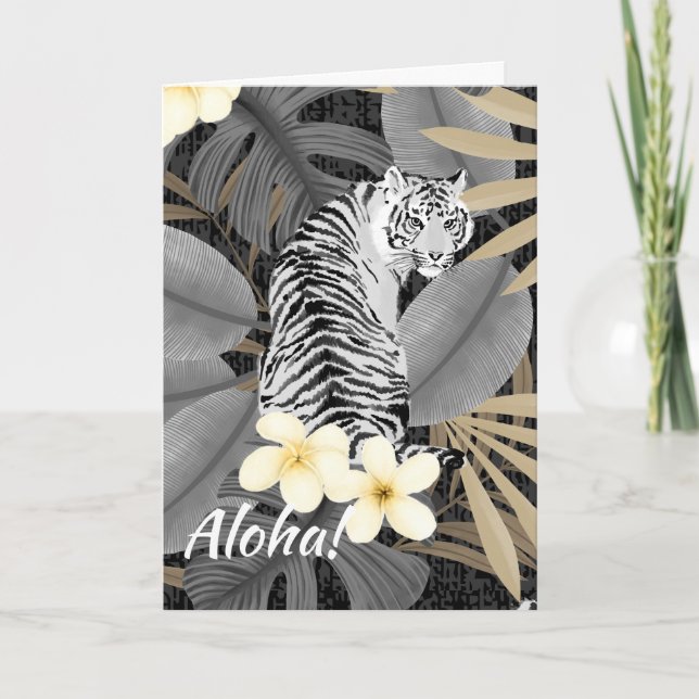 Tropical Tiger Hawaiian Palm Jungle Grey Invitation (Front)