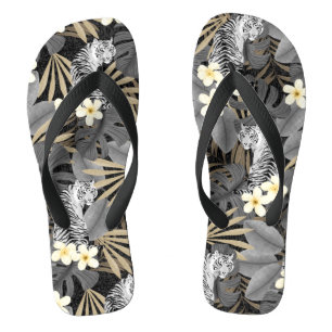 Tropical Tiger Hawaiian Palm Jungle Grey Jandals