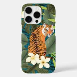 Tropical Tiger Hawaiian Palm Jungle Teal iPhone 16 Pro Case