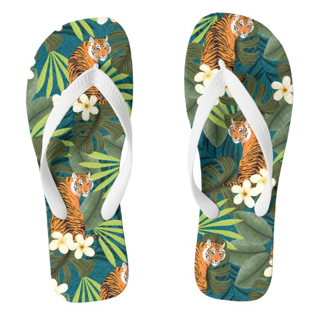 Tropical Tiger Hawaiian Palm Jungle Teal Jandals (Footbed)