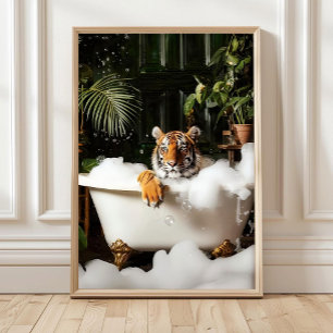 Tropical Tiger in Bathtub Print - Bathroom Wall Ar
