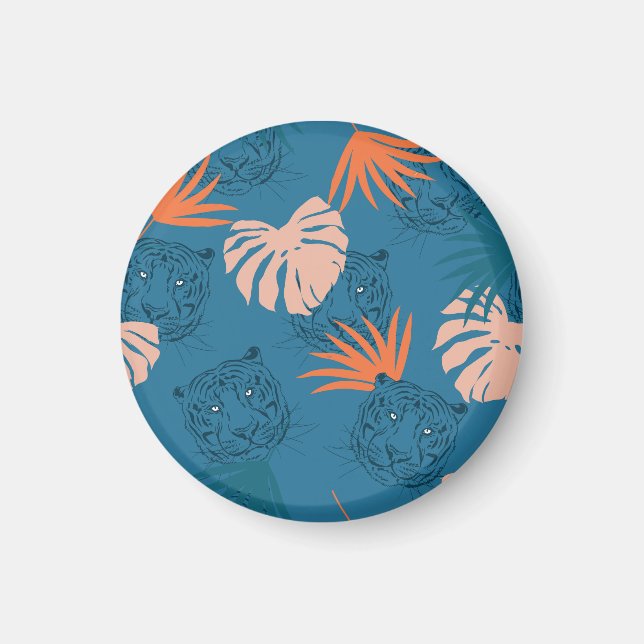 Tropical Tiger Leaves Deep Blue Magnet (Front)