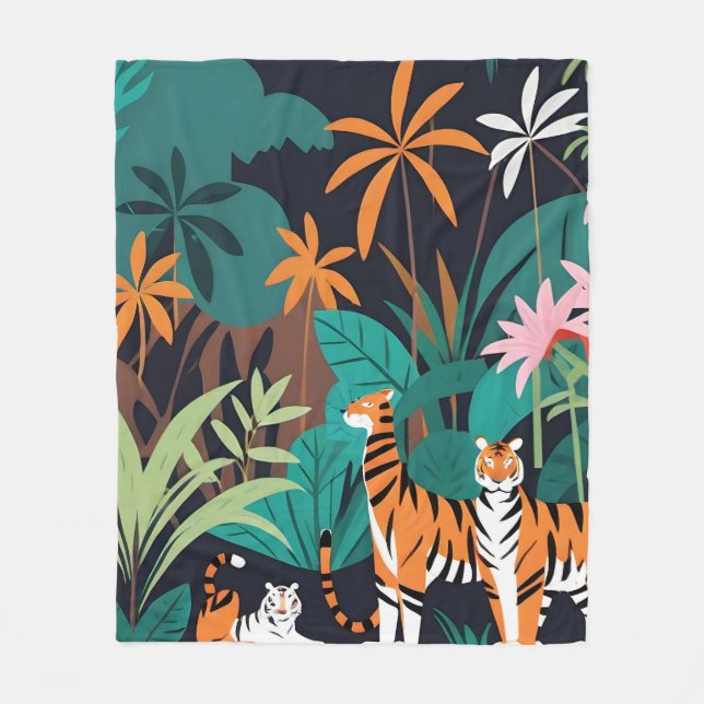 Tropical Tiger Trio Fleece Blanket (Front)