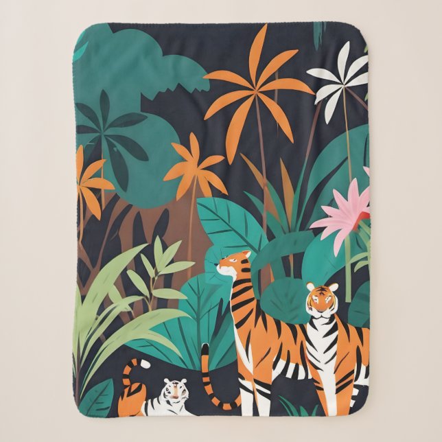 Tropical Tiger Trio Sherpa Blanket (Front)