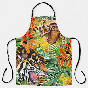 Tropical Tiger Watercolor Jungle Pattern Apron