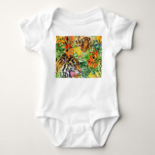 Tropical Tiger Watercolor Jungle Pattern Baby Bodysuit
