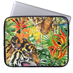 Tropical Tiger Watercolor Jungle Pattern Laptop Sleeve