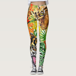 Tropical Tiger Watercolor Jungle Pattern Leggings