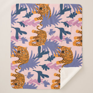 Tropical Tigers Jungle Vintage Pattern Sherpa Blanket