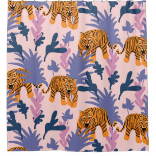 Tropical Tigers Jungle Vintage Pattern Shower Curtain