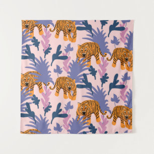 Tropical Tigers Jungle Vintage Pattern Tapestry