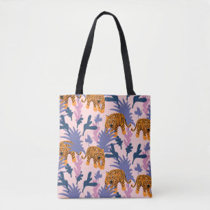 Tropical Tigers Jungle Vintage Pattern Tote Bag