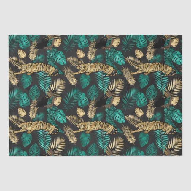 Tropical Tigers & Leaves | Bold Jungle Pattern Tissue Paper (Front)