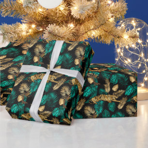 Tropical Tigers & Leaves   Bold Jungle Pattern Wrapping Paper