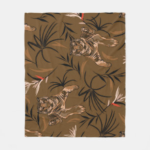 Tropical Tigers Paradise Flower Pattern Fleece Blanket