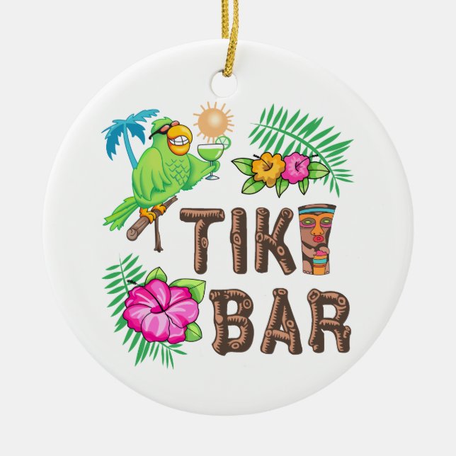 TROPICAL TIKI BAR CERAMIC TREE DECORATION (Front)