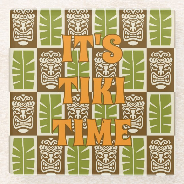 Tropical Tiki Bar Tiki Time Glass Coaster (Front)