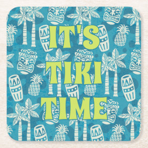 Tropical Tiki Bar Tiki Time Square Paper Coaster