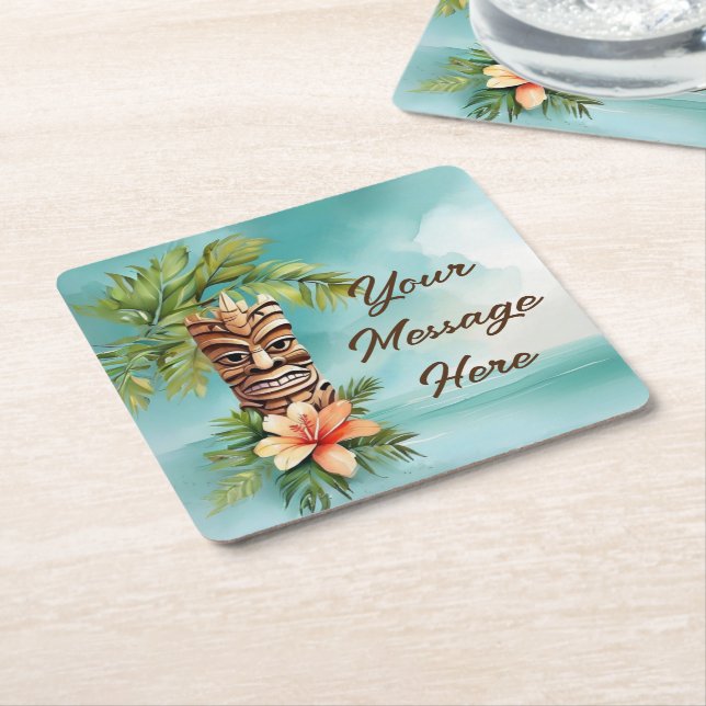 Tropical Tiki Party Square Paper Coaster (Angled)