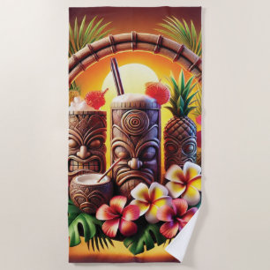 Tropical Tiki Sunset Beach Towel