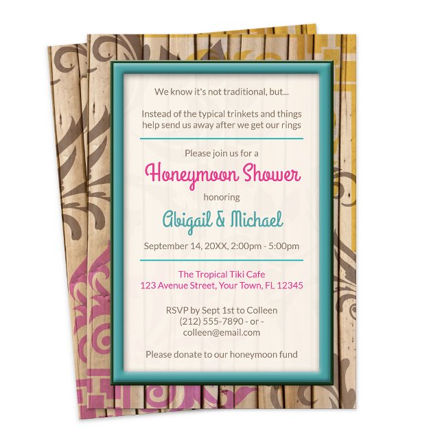 Tropical Tiki Wood Honeymoon Shower Invitations (Tropical Tiki Wood Honeymoon Shower Invitations from Starzraven on Zazzle. )