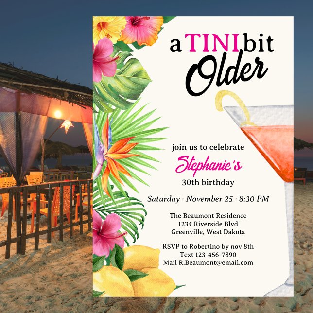 Tropical Tini Bit Older Martini 30th birthday Invitation (Creator Uploaded)