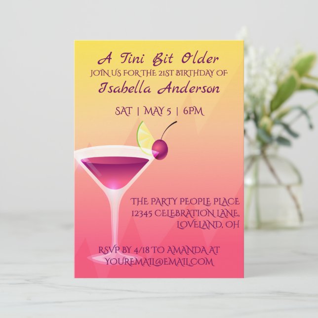 Tropical Tini Older Birthday Party Invitation (Standing Front)