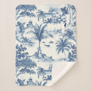 Tropical Toile De Jouy Sherpa Blanket