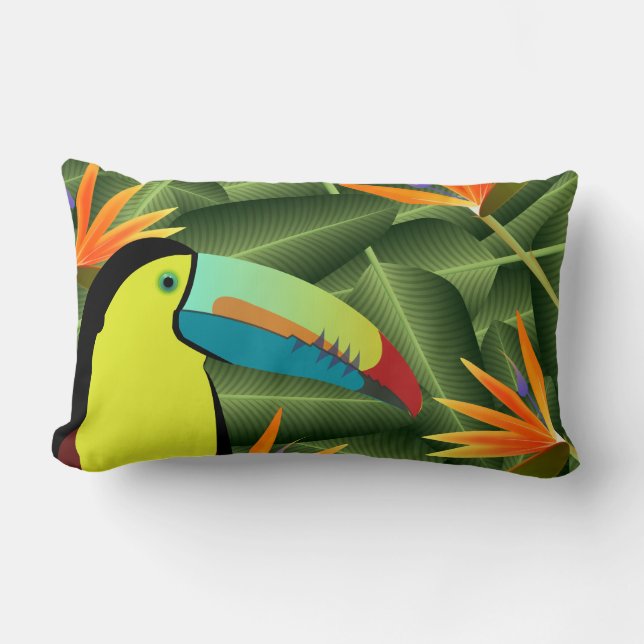 Tropical Toucan and Birds of Paradise Lumbar Cushion (Front)