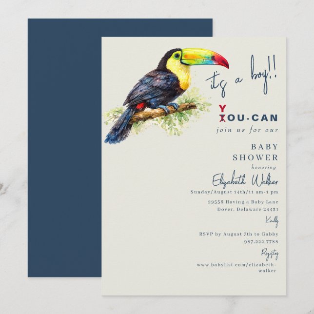 Tropical Toucan Baby Shower Invitation (Front/Back)