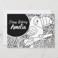 Tropical Toucan Bird Birthday Floral Colouring