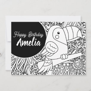 Tropical Toucan Bird Birthday Floral Colouring Holiday Card