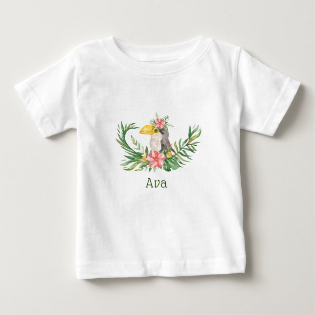 Tropical Toucan Bird Floral Baby Shower T-Shirt (Front)